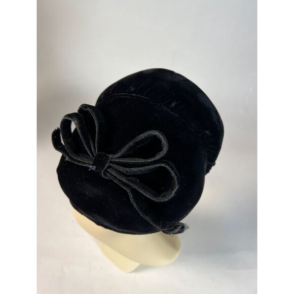 Vintage Black Velvet Womens Pillbox Hat With Bow Accent - Picture 9 of 12